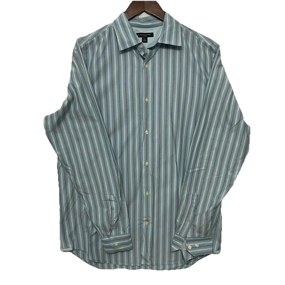 Banana Republic Classic Mens L 16-16.5 Blue‎ Stripe 100% Cotton Dress Shirt